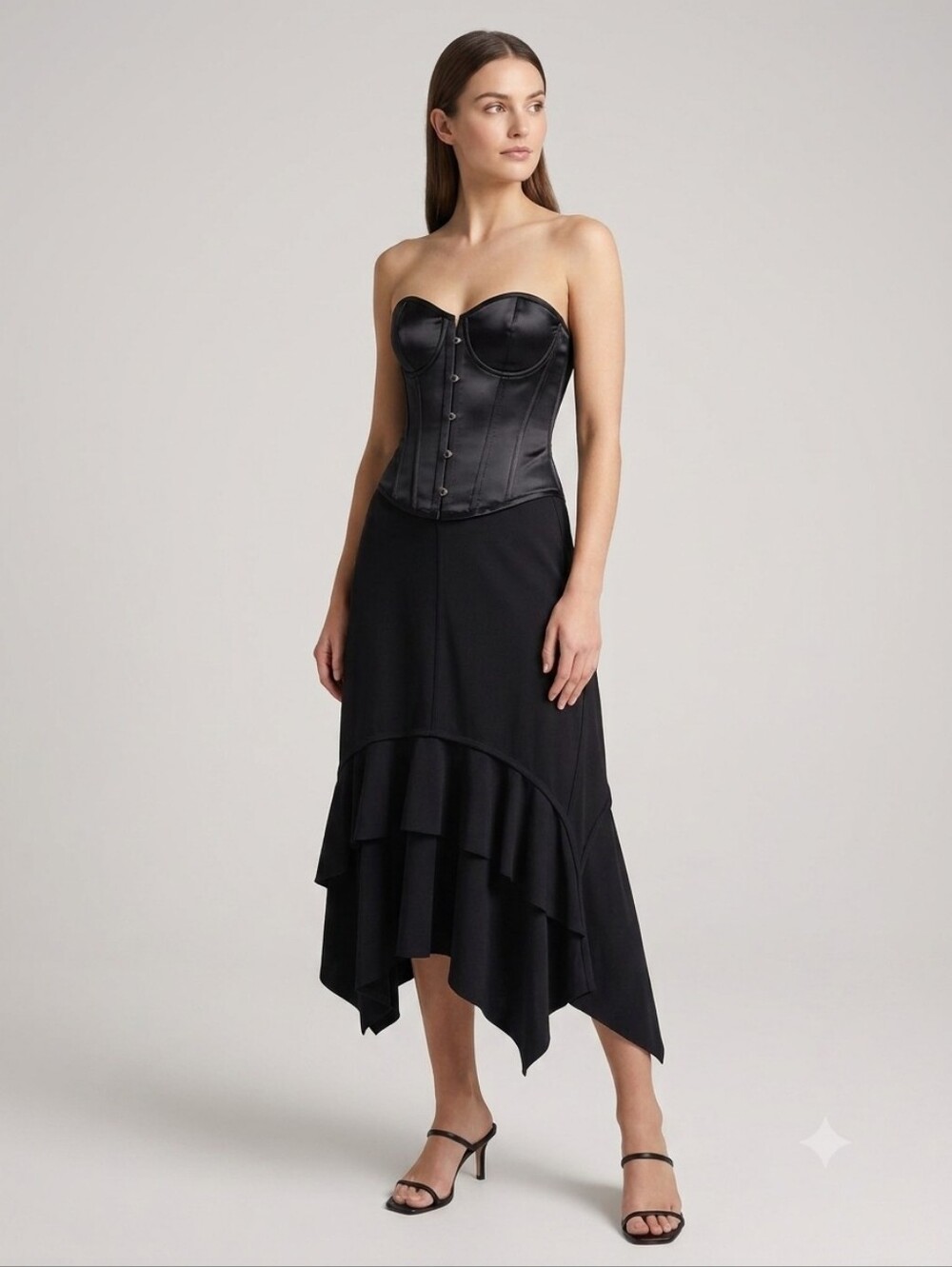 Danier Black Asymmetrical Ruffle Tiered Midi Skirt Whimsigoth Goth Sz Large - Picture 1 of 7